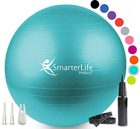SmarterLife Workout-Gymnastikball für Fitness, Yoga, Balance, Stabilität oder Geburt, Premium Anti-Rutsch-Design (65cm, Türkis)