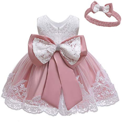 Baby Girls Lace Dress Bowknot Flower Dresses Wedding Pageant Battesimo Battesimo Tutu Gown Polvere Fagioli