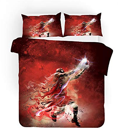 EU-VV Bettwäscheset 3-teilig Fashion Basketball Michael Jordan Bettwäscheset Für Kinder Im Teenageralter Biber (220x240cm(1.8M Bed),Rote Geschwindigkeit)