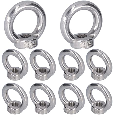 Fafeicy 10 Stück Ringmutter, Edelstahl-Hubmutter, Schwerlast-Ringschrauben für Marine, Maschinenbaukrane, Metallurgie, Eisenbahnverladung(M10), Nuss