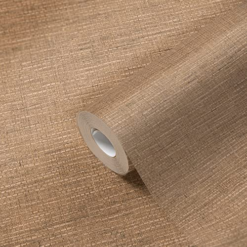 Livingwalls Uni Tapete Stoffoptik Braun Strukturtapete 385277 Vliestapete Textiloptik Flur 10,05x0,53m 385277