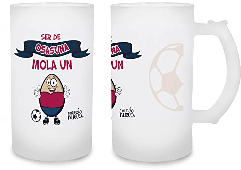 Jarra de cerveza Ser de Osasuna mola un huevo. Cristal esmerilado de primera calidad AAA. 80 x 150 mm. 500 ml