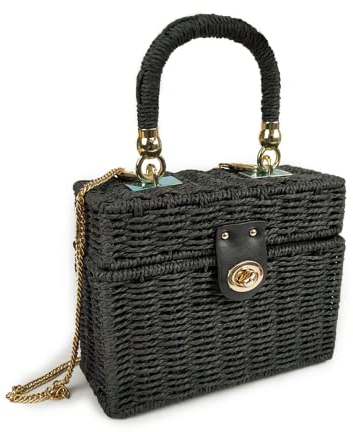 Handgewebte Rattan-Tasche, natürliche & elegante Vintage-Geldbörse, Tasche, Strand, Meer, Handtasche, Urlaubstasche, lässige Handtasche, schwarz