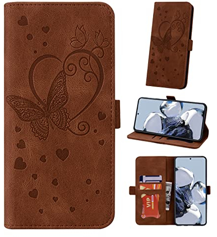 Auslbin Handyhülle für Xiaomi 12T / 12T Pro 5G Hülle Leder Brieftasche Schutzhülle für Xiaomi 12T Hülle 360 Stoßfest Case Flip Wallet Leder Klappbar für Xiaomi 12T Pro Hülle Holster - Braun