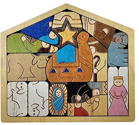 Krippe Puzzle, Holz Jesus Geburt Puzzle mit Einsatzrahmen, Ostern Jesus Puzzle Spiel für Erwachsene und Kinder, Oster-Heimdekoration
