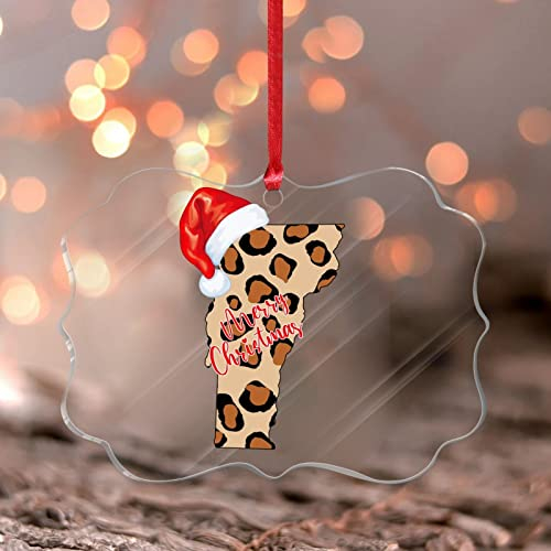Vermont Hängende Ornamente Wild Leo Muster Leopard Haut Rund Weihnachtsbaum Ornament Staatskarte Acryl Weihnachtskugel für Weihnachtsbaumdekoration