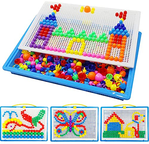 296PCS Nägel Spiel ,Puzzle Steckspiel Pilz Nägel Pädagogische Baustein Spielzeug Kreative DIY Mosaik Spielzeug Steckpuzzle Steckmosaikspiel Puzzle Mosaic Pegboard Pädagogisches Spielzeug für Kinder