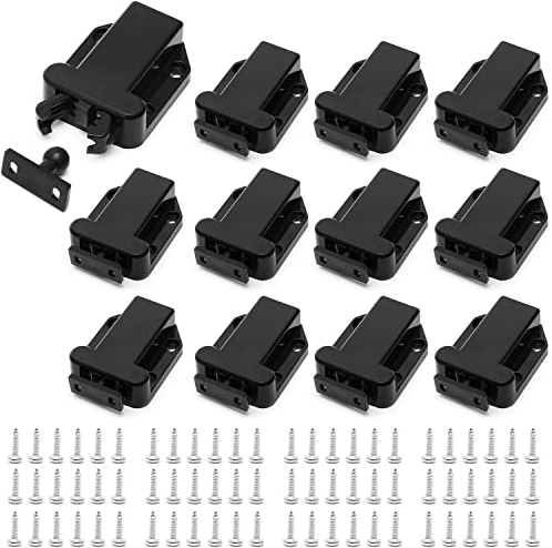 12 Stück Druckschnäpper Schnäpper mit Schrauben, Push to Open Türöffner Schwarz mit Automatischer Pop Up Funktion, Türriegel mit Touch-entriegelung für Schrank und Schublade