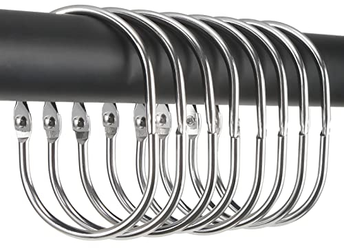 Goowin Shower Curtain Hooks, 24 Pcs Shower Curtain Rings Rust Proof Metal Oval Rings Clasp Closed Shower Curtain Rings for Bathroom Shower Rods Curtains(Chrome)