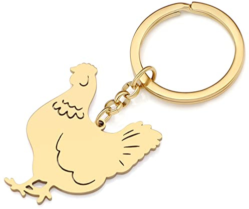 RAIDIN Edelstahl Gold Silber Plattiert Süße Schlüsselanhänger Henne Hahn Huhn Schlüsselring Geschenke für Damen Mädchen Schlüsselanhänger für Auto Geldbeutel Schlüssel