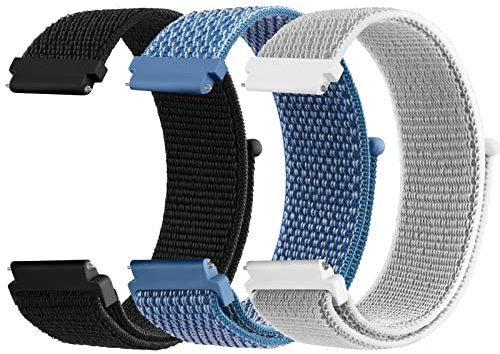 Mugust 3Pack Bracelets de Montres Nylon pour Montres 20mm, Remplacement Dégagement Rapide en nylon Velcro à dégagement pour Femme Homme 20mm (Noir/Gris/Bleu Marine)