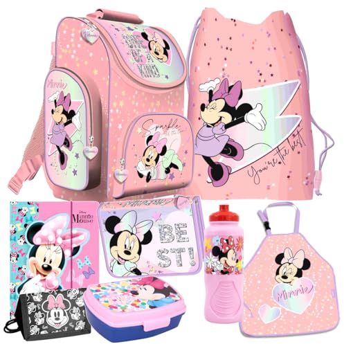 Minnie Maus Mouse 7 Teile Schulranzen Ranzen Federmappe Tasche Tornister Set mit Sticker-von-Kids4shop