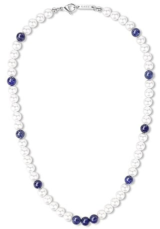 GAVU Geschenk für Herren Muschelperlen Lapislazuli Kristall Perlenkette 51cm