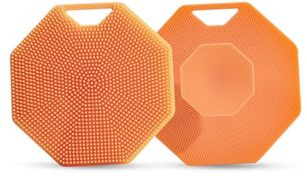 MypikY Multifunktionale Silikon-Duschbürste mit Saugnapf und hängendem Seil, Baby Shampoo Duschbürste, weiche Silikonbürste, 2er Set,Orange