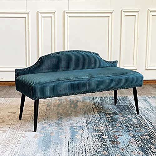 ASHILD Luxuriöse Bettbank Mit Rückenlehne, Samtgepolsterte Schlafzimmerbank, Esszimmerbank, Moderne Osmanische Bank, Blau, 120X40X66Cm(47X16X26Zoll)