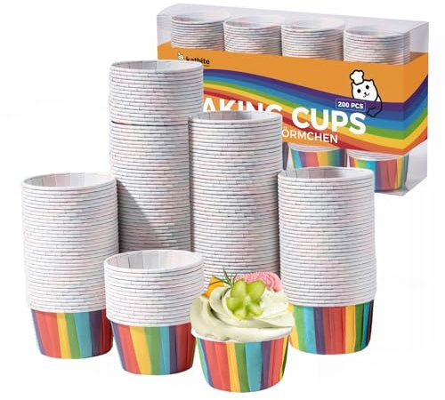 katbite 200 Stück Papier Muffinförmchen, Cupcake Formen für Hochzeit, Geburtstag, Party, Einweg Backbecher in Regenbogen