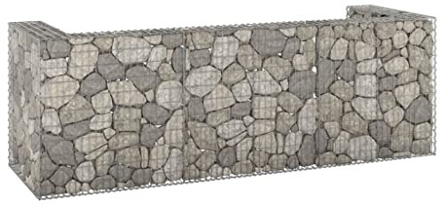Baziroo Cache-poubelles en acier galvanisé - 325 x 100 x 110 cm - Argenté - Panier en gabion - Mur de gabion - Grille en pierre - Brise-vue - Gabion Stone Gabion Wall