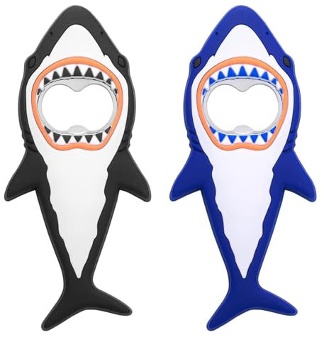 NIYATA 2Pcs Shark Bottle Openers, Creative Fridge Magnet Cartoon Ocean Animal Beer Opener,Portable Corkscrew Refrigerator Magnet for Bar Travel Kitchen,Blue and Black