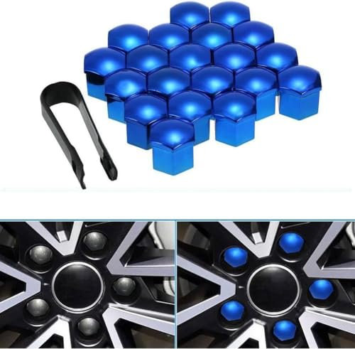 WSYLJX 20 Stücke Auto Radschraubenkappen für Seat Ibiza Leon Arona Ateca Altea Arosa Exeo Tarraco Toledo, Anti-Staub Radmutterkappe Sechskant Nabe Schraube Kappen Dekoration Zubehör,Blue-17mm