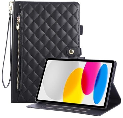 Rosbtib Hülle für iPad (A16) 11 Generation 2025 11 Zoll/iPad 10 Generation 2022 10.9 Zoll, Wallet Style PU Leder Tablet Hülle mit Reißverschluss, Kartenfach und Standfunktion, Schwarz