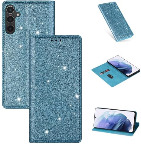 HAOFUGUI Glitter Wallet Case for iphone 7 Plus / 8 Plus, Magnetic PU Leather Flip with Card Slots Folio Stand Case, Glitter Bling Flip Case-Blue