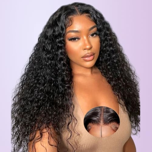 Smilenice Perruque Bresilienne Cheveux Humain 180% Densité 9x6 Perruque Femme Naturelle Water Wave Sans Colle Cheveux HD Lace Wear and Go Glueless Wig Plucked Pre Cut Naturel Humaine 24 Pouces