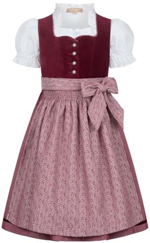Krüger Kinderdirndl Laja Bordeaux | Samt Dirndl für Mädchen | inkl Bluse