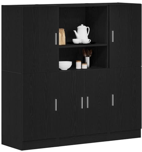 HaoChrymec Küchenschrank-Set mit Holzwerkstoff, 3-teilig, Praktisches Design mit Türen und Ablagen, Viel Stauraum für Küchengeräte, Anrichte Küche, Schwarz, 133 x 41.5 x 131.5 cm