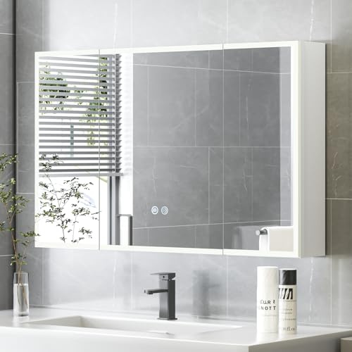 HySail Spiegelschrank Bad mit Beleuchtung, Komplett Vormontiert, 95x60 cm | Dimmbare & 3 Farbtemperaturen, Badezimmer Spiegelschrank mit Touch-Schalter, Anti-Beschlag & Steckdose, Komplett Vormontiert