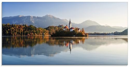 ARTLAND Wanddeko Glasbilder Wandbild Glas Bild 60x30 cm Natur See Landschaft Herbst am Bleder See Slowenien U6BQ