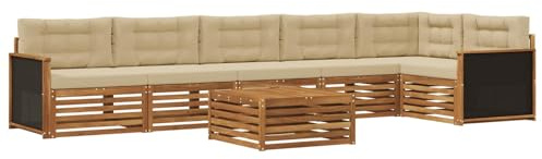 vidaXL Outdoor-Sofagarnitur 7 pcs Natur und Beige 79 x 79 x 37 cm, Lounge-Sofa für die Terrasse, modernes, wetterfestes Gartenmöbel-Set für Bequeme Sitzgelegenheiten