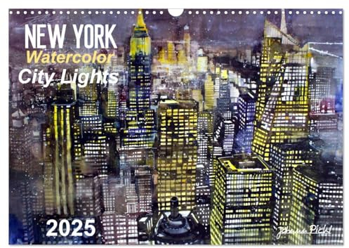 New York Watercolor Citylights (Wandkalender 2025 DIN A3 quer), CALVENDO Monatskalender