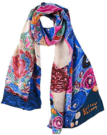 YangtzeStore Langer Charmeuse Seidenschal Klassischer Kunstdruck, Blauer Lotus von Klimt, 63 x 17