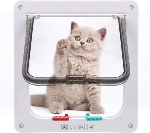 Sailnovo Cat Flap Dog Flap 4 Way Magnetic Clasp for Cats, Large Dogs 23.5 x 25 x 5.4cm Dog Door Cat Door Pet Flap, Install Easily with Telescopic Frame.