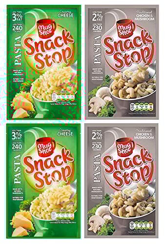 Mug Shot Snack Stop 4 Pack Bundle. 2 Flavours. Chicken & Mushroom - Creamy Cheese Pasta 5 Minute Mug Meal