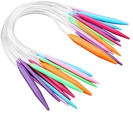 Rundstricknadeln 12 Größe 3,5 mm-12 mm Mehrfarbige runde Stricknadelsätze aus Kunststoff Doppelspitz Stricknadeln Werkzeugsatz(40cm)