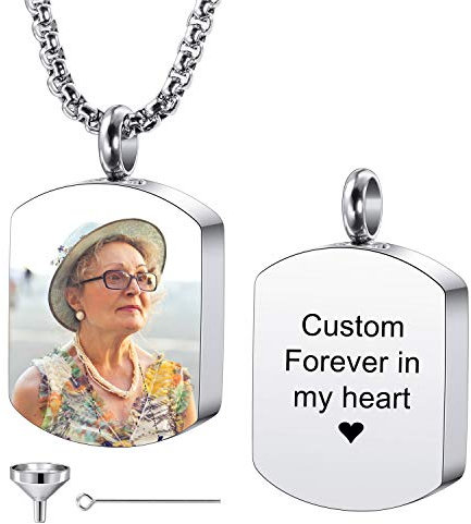 MeMeDIY Personalized Dog Tag Pendant Urn Necklace Engraving Photo/Name/Date/Calendar Customized for Men Women Boy Girl Dog Cat Pet Stainless Steel Ashes Memorial Keepsake Cremation Jewelry Funnel Kit