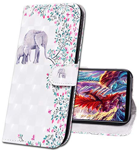 MRSTER iPhone 11 Case Leather, Flip 3D Premium Soft PU Leather Wallet Cover with Stand Magnetic Card Holder Shockproof Protective Case for Apple iPhone 11. CY Flower Elephant