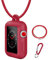 Coholl with Genuine Leather Necklace Pendant Strap Replacement Silicone Protector Cases Cover Compatible for Apple Watch Series SE/7/6/5/4/3/2/1 38/42/40/44mm Neck Band Accessories (44mm,Red)