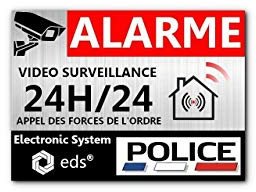 Stickers Alarme Vidéo Surveillance 24H/24 – Style Police – Lot de 8 Autocollants Dissuasion Effet Métal | Sécurité Maison, Garage, Commerce, Fenêtres & Portes | Résistant UV & Pluie