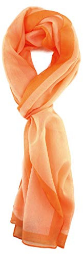 TigerTie Damen Chiffon Halstuch in lachs orange mit Bordüre - Größe 160 cm x 36 cm