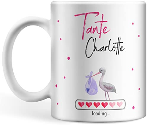 Tasse Babynews personalisiert mit Namen und Jahr, Du wirst Tante, Ladebalken loading, Schwanger Schwangerschaft verkünden individualisiert Tante (Tante)