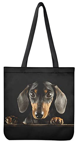 Dolyues Canvas-Tragetaschen für Damen, große Kapazität, wiederverwendbar, faltbar, Handtaschen für Shopping, Reisen, Strand, College, Dackel-Aufdruck, 16.53x 13.38x0.59 / 42x34x1.5cm