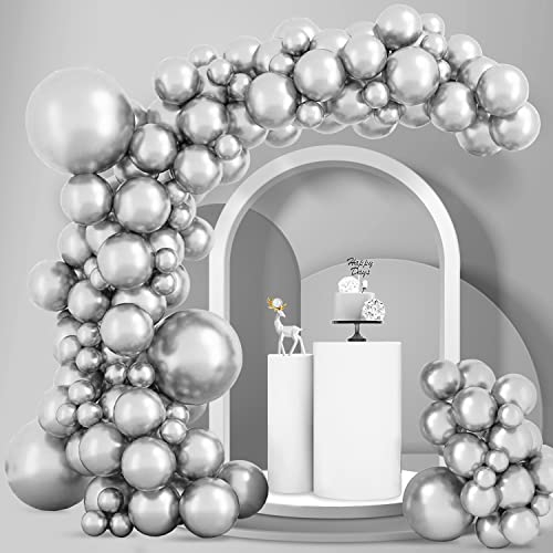 Larber 100 Stück Metallic Luftballons, Silber Ballon Girlanden Bogen Kit für Geburtstag, Hochzeit, Verlobung, Taufe, Weihnachten & Party Dekoration
