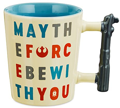 Disney Store Official Star Wars 'May The Force be with You' Mug, 625ml, Gloss Stoneware Drinking Cup with Logos and Lightsaber Inspired Handle, Dishwasher and Microwave Safe, Multicoloured