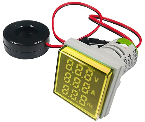 Gebildet Testeur de Tension de Courant Alternatif 22mm avec Affichage LED à 3Chiffres Voltmètre Multifonction Ampèremètre Fréquencemètre Multimètre Panneau AC 50-500V 0-100A 0-99 Hz (Jaune,Carré)