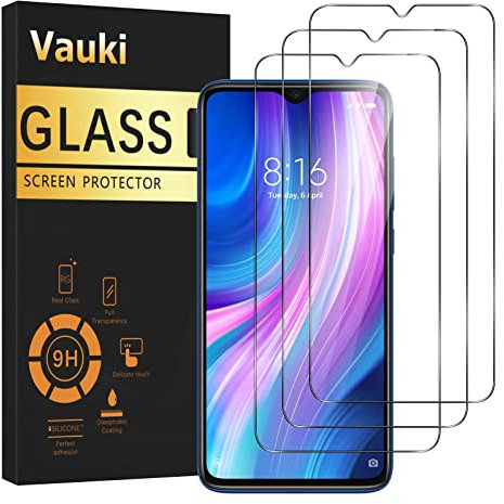 Vauki 3 Piezas Protector de Pantalla para Xiaomi Redmi Note 8 Pro, Antiarañazos Ultra Transparente 9H Dureza Antihuellas Anti-Scratch Sin Burbujas Cristal Templado para Redmi Note 8 Pro