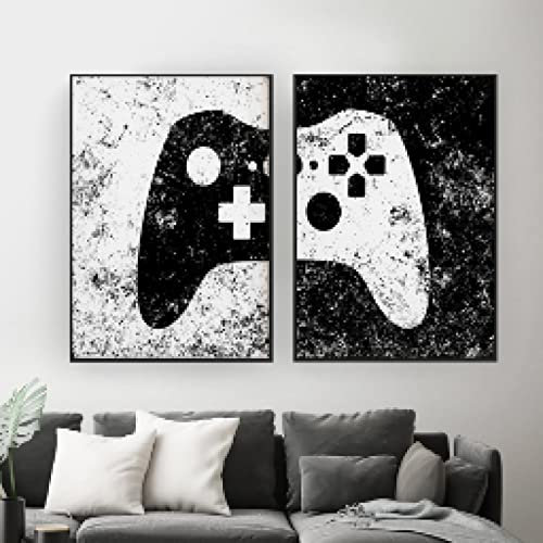 Nero Bianco Parete Arte Ragazzi Gamepad Illustrazione Tela Quadri Joystick Poster E Stampe Quadro Bambini Stanza Camera da letto Casa Decorazioni 40x60cmx2 Senza cornice
