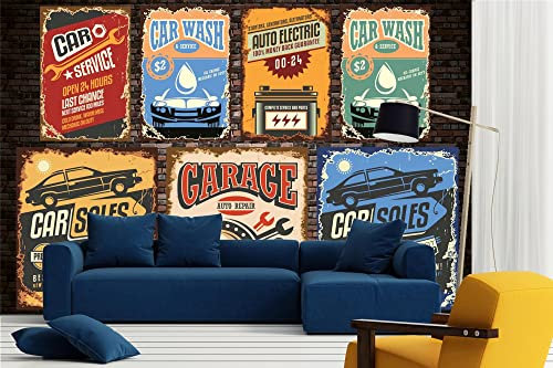 Vlies Fototapete RETRO VINTAGE PLAKATE 375 x 250 cm (inkl. Kleister) - Vlies Tapete, Wandtapete, Wandbilder - Tapete für Wohnzimmer Schlafzimmer, Büro, Küche - Montagefertig