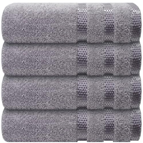 Casabella Deluxe 4 Silver Hand Towels 100% Combed Cotton Super Quality Hand Towels for Kitchen (50X90 CM) Towels Set for Bathroom Hotel Gym